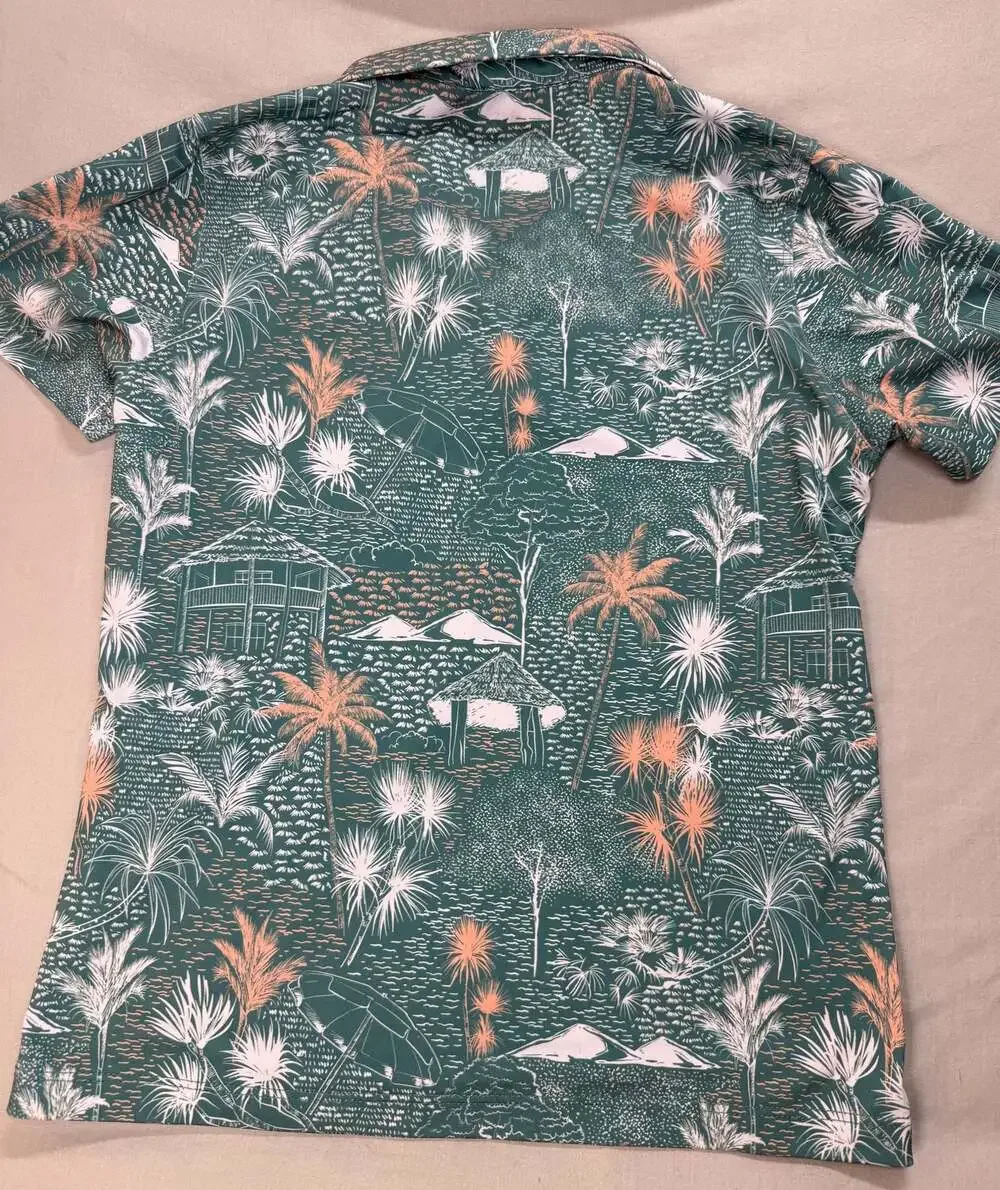 Waggle Golf Polo Shirt Mens Size M Tropical Palm Print Performance - Picture 2 of 6